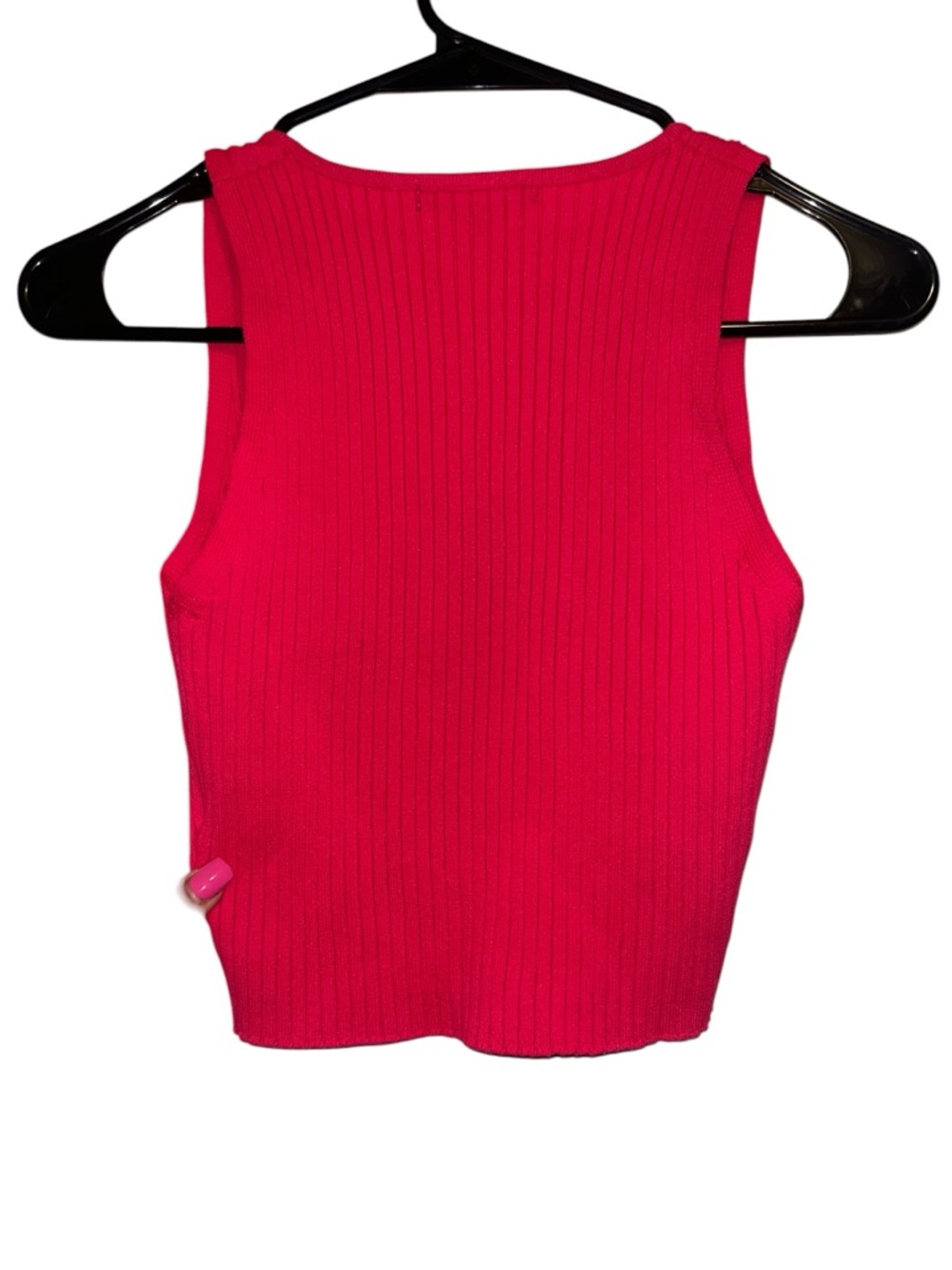 Pink Ribbed Button-Front Cropped Tank - Picture 5 of 6
